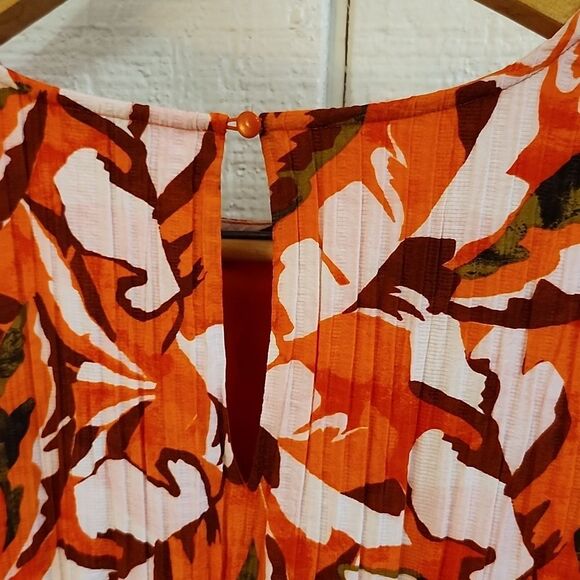 NINEโWEST Women's Orange Red Patterned Dress Spring Summer Maxi Umpire Waist L - Picture 4 of 10